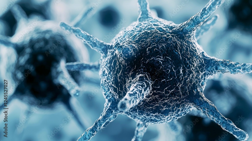 Poster microscopic view of a virus: exploring the intricate world of microbiology and cellular structures