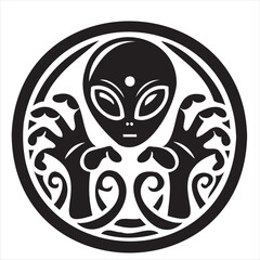 A playful alien icon with a modern and minimalistic design, featuring a unique extraterrestrial face. Perfect for sci-fi themes, gaming, technology projects, and creative branding.