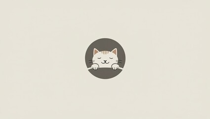 Cute cat peeking, minimalist design, beige background, website icon
