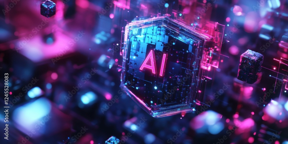 Poster futuristic digital background with neon lights and ai concept representing technology, innovation, a