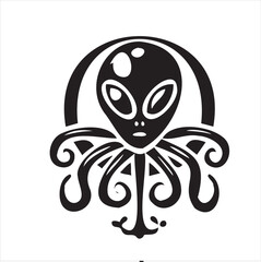 A playful alien icon with a modern and minimalistic design, featuring a unique extraterrestrial face. Perfect for sci-fi themes, gaming, technology projects, and creative branding.
