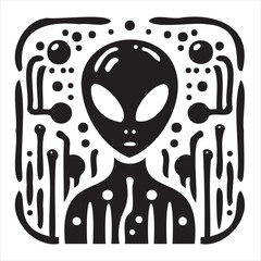A playful alien icon with a modern and minimalistic design, featuring a unique extraterrestrial face. Perfect for sci-fi themes, gaming, technology projects, and creative branding.