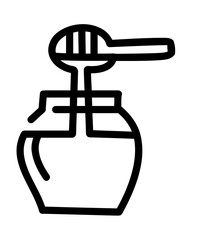 A glass pot full of honey and honey dipper. Vector illustration cartoon flat icon isolated on white.