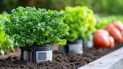 Vibrant Vegetable Garden: Homegrown Lettuce and Tomatoes Thrive in Raised Beds