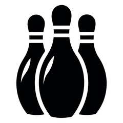 Simple, black and white silhouette of three bowling pins arranged in a row.