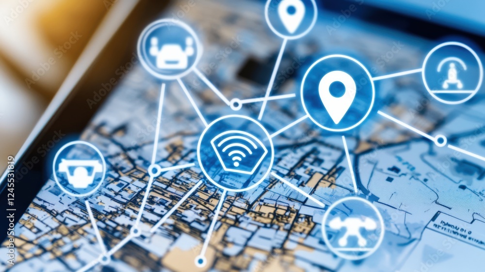 Poster navigating the future smart connectivity in urban areas digital map technology high-tech environment