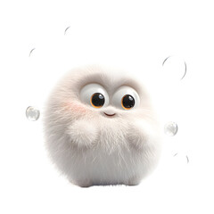 Fluffy 3D Cartoon Bird with Glowing Bubble Isolated on Transparent Background