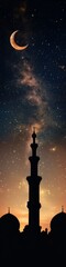 Retro Ramadan Nights Enchanting Mosque Silhouettes and Starry Crescents - Vintage Aesthetic for Seasonal Marketing and Cultural Event Design