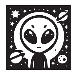 A playful alien icon with a modern and minimalistic design, featuring a unique extraterrestrial face. Perfect for sci-fi themes, gaming, technology projects, and creative branding.