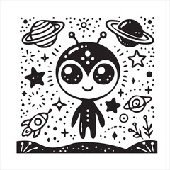 A playful alien icon with a modern and minimalistic design, featuring a unique extraterrestrial face. Perfect for sci-fi themes, gaming, technology projects, and creative branding.
