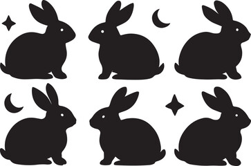 Celestial bunny silhouette vector set on a white background.