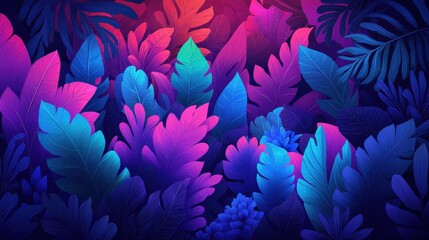 Colorful Abstract Leaves Background in Vibrant Neon Shades