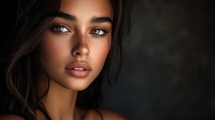 Obraz premium psychological portrait photography, gentle tear reflection, dramatic side light, emotional storytelling, natural beauty capture, moody atmosphere, professional headshot style, authentic human moment