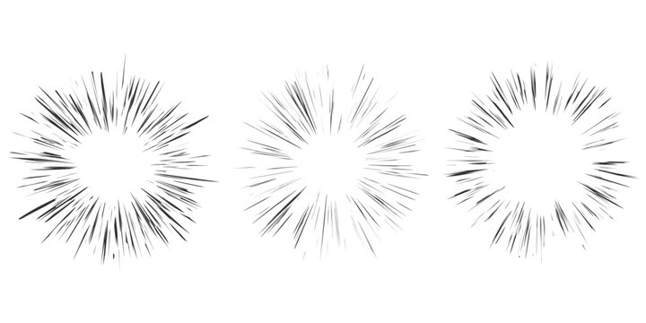 Comic speed lines effect. Radial vector burst on white background. Anime vector radial rays of explosion. Burst roar and fight sparks of glow. Superhero abstract motion frame.