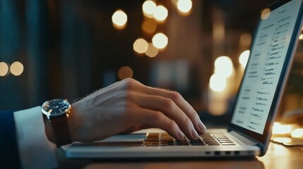 Businessman using laptop computer analyzing sales data and financial growth graph chart report. Business planning, strategy and development. Financial accounting. market research, data analysis