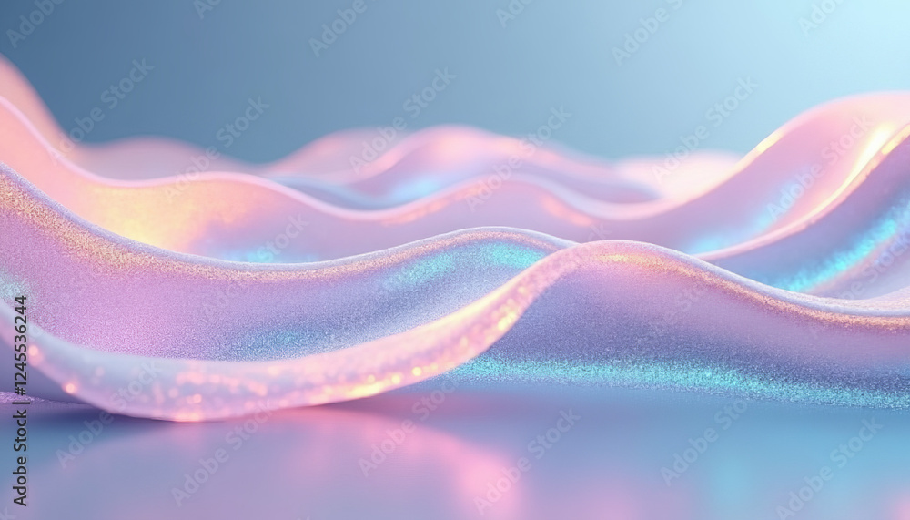 Poster elegant holographic wave background with smooth flowing iridescent waves and soft metallic reflectio