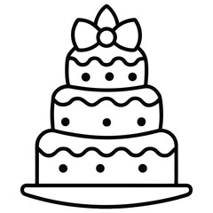 Black and White Birthday Cake Outline with Candle and Bow. Line art birthday cake icon, Set of silhouette birthday cake vector illustration
