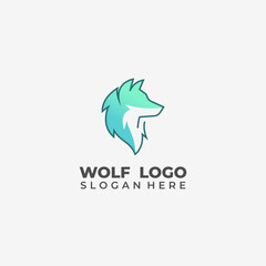 Creative Wolf Logo Design Professional Semi Lineart Style Mint Color