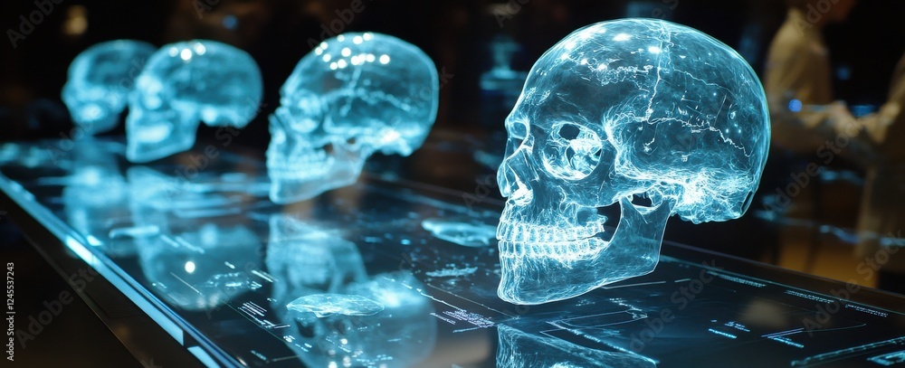 Aufkleber futuristic holographic skull display with high-tech visualization and digital elements in a modern s