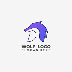 Minimalist Semi Lineart Wolf Design Vector Combination With Letter D