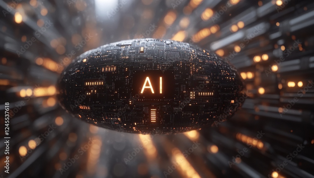 Poster futuristic image of ai concept surrounded by a digital environment with circuitry and glowing elemen