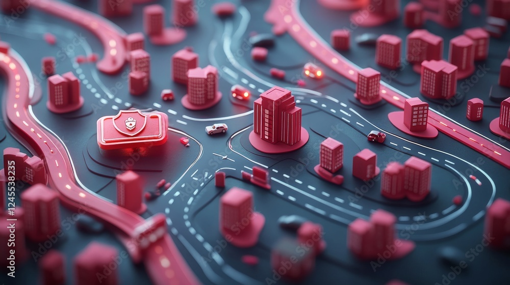 Aufkleber Securing the Smart City: A Visual Representation of Comprehensive Urban Security Infrastructure and Network Protection.
