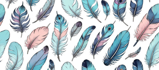 Pattern. Colorful Feathers Pattern for Backgrounds and Textiles