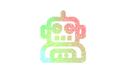 Icon user robot is made up of LED square shapes. There are bright diodes and there are black dead diodes