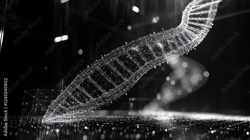 Poster abstract dna helix structure in digital space.