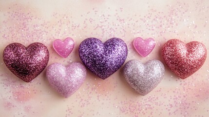 Obraz premium Sparkling Hearts in Pink and Purple for Valentine's Day Celebration