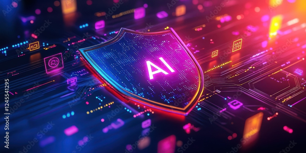 Aufkleber futuristic shield graphic representing artificial intelligence protection with colorful digital back