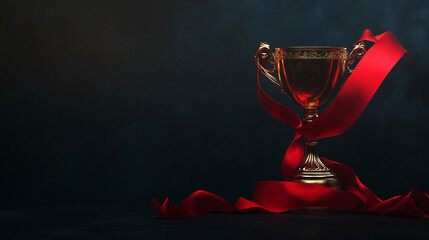 winning cup trophy with light and dust on a dark background, concept of success in business competition or sport championship