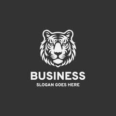 Strong tiger head logo design vector illustration in black and white style on a black background