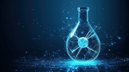 Glowing erlenmeyer flask with atom inside.