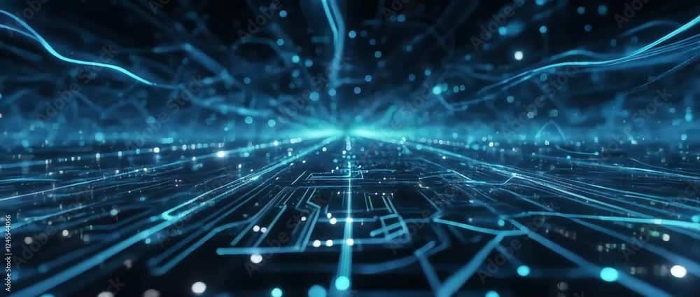 Poster future tech abstracts deep blue data stream background