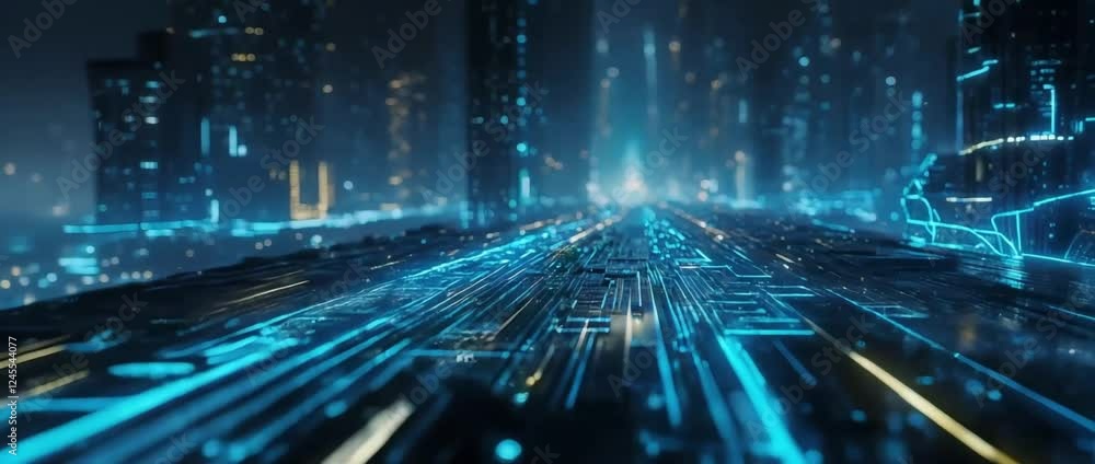 Poster future tech abstracts deep blue data stream background