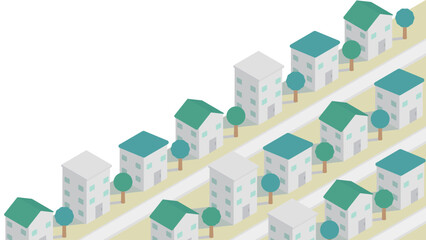 コピースペースのあるアイソメトリックな住宅街のイメージ素材