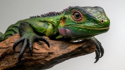 Obraz premium Vibrant Green Iguana on Wood