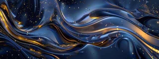 Abstract Blue and Gold Liquid Swirls: A Luxurious Digital Art Background