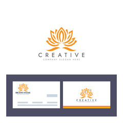 Abstract lotus logo vector design, Stylized lotus flower icon with business card