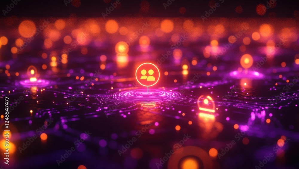 Aufkleber neon connections with social icons representing networking and communication in a digital landscape 