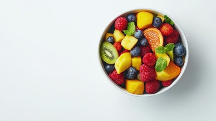 Mixed Fruit Salad in bowl isolated on white background