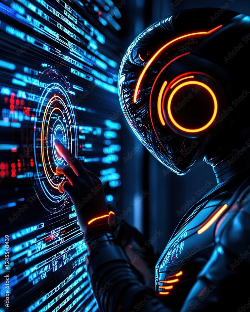 Poster sleek and modern ai-powered medical assistant engaging with advanced technology interface in futuris