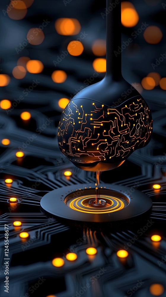 Poster futuristic human brain interface with glowing neural connections in a high-tech cgi environment