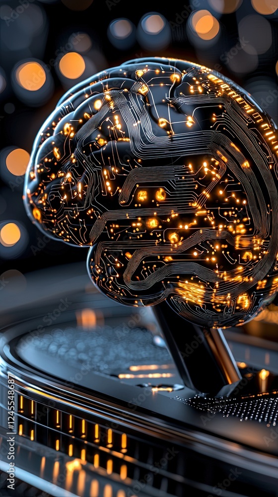 Poster futuristic human brain interface with glowing circuits and advanced technology in a cgi environment
