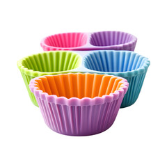 Colorful Silicone Muffin Tray with Cupcakes Isolated on Transparent Background