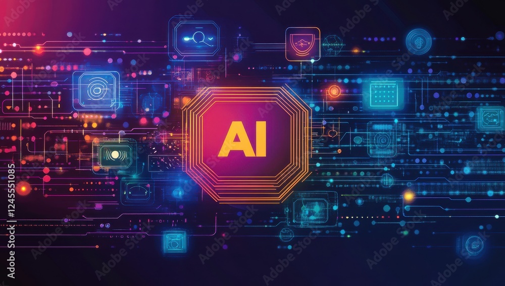 Aufkleber vibrant ai technology design with futuristic elements and colorful circuit patterns highlighting art