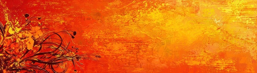 Autumnal abstract art; fiery orange, yellow hues; textured background; website banner