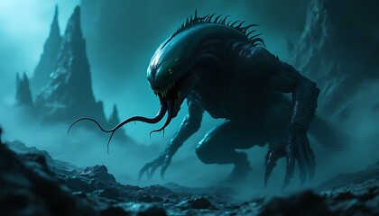 Menacing Alien Creature Digital Art Dark Fantasy Artwork