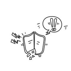 doodle cartoon damaged shield and warning sign illustration